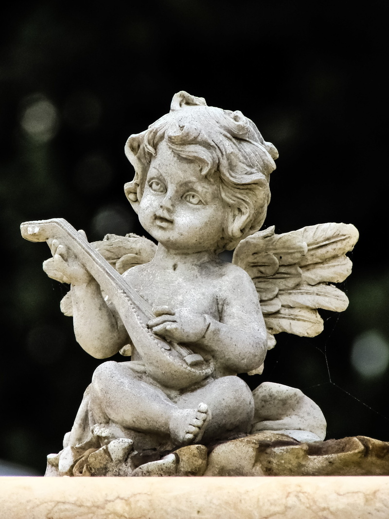 angelic, playing, craft, child, christian, human representation, Heaven, art and craft, wings, statue, cemetery, old, stone material, 2K, architecture