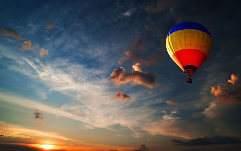 hot air balloons, sky, 2K, sunlight, clouds