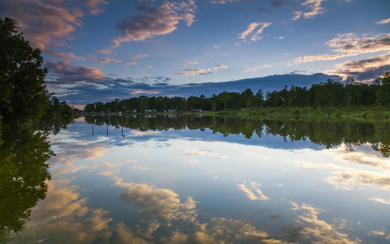 Logan, Alabama, skies, 1080P, USA, Reflection, blue, Trees, Martin, Lake, Water
