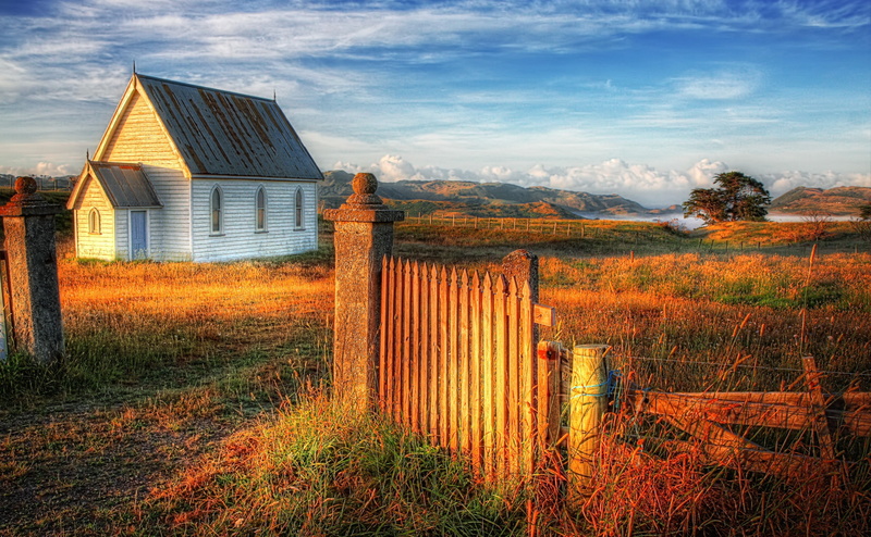 cloud - sky, Heaven, landscape, barrier, scenics - nature, sky, painting, outdoors, no people, House, boundary, plant, non-urban scene, Gate, White, beauty in nature