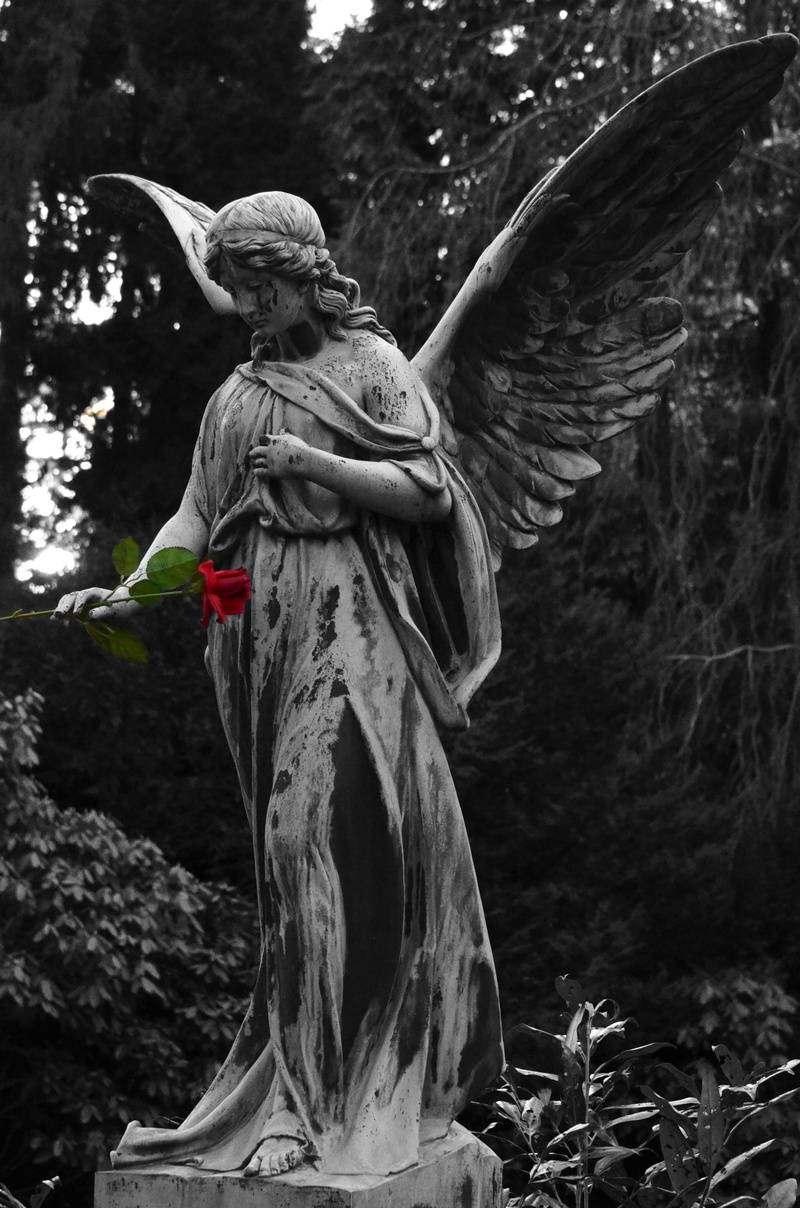 faith, monument, outdoors, black And White, no people, art and craft, statue, grave, cemetery, day, craft, 4K, flower, angel, male likeness, female likeness