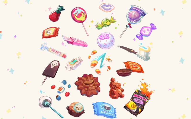 large group of objects, onemegawatt, white background, sweet, studio shot, Halloween, artwork, food, still life, unhealthy eating, multi colored, cake