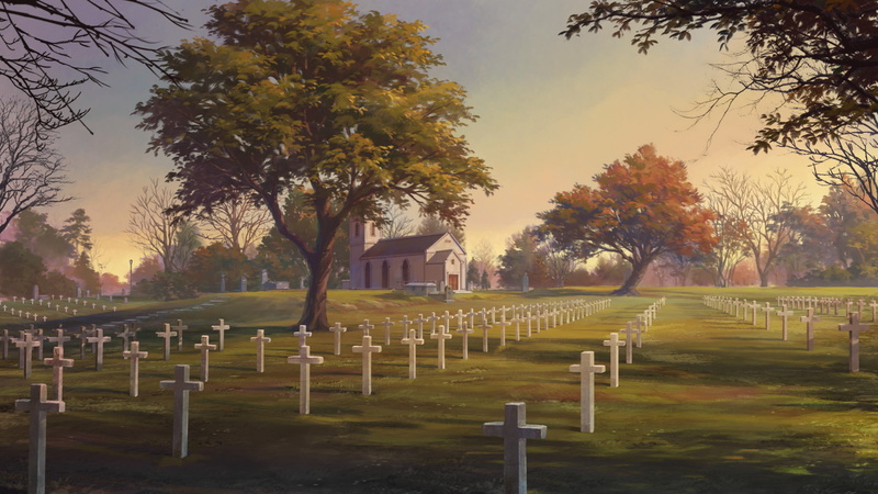 the past, history, grave, Original, 1080P, tree, tombstone, sky, memorial, sadness, plant, Anime, grass, outdoors, cemetery, religion, nature, no people