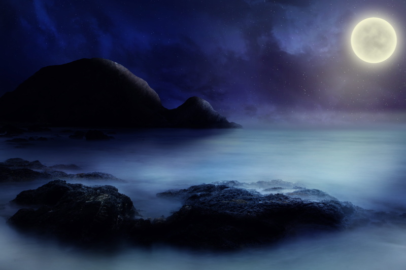 rock, tranquil scene, gothic, scenics - nature, fairytale, moon, no people, 5K, fog bank, landscape, mystical, star - space, rock landscape, illuminated
