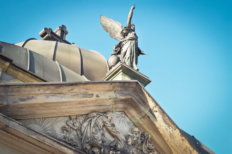 craft, art, death, burial ground, atmospheric, clear sky, crypt, old, faith, sculpture, angel, christian, outdoors, built structure, building, human representation
