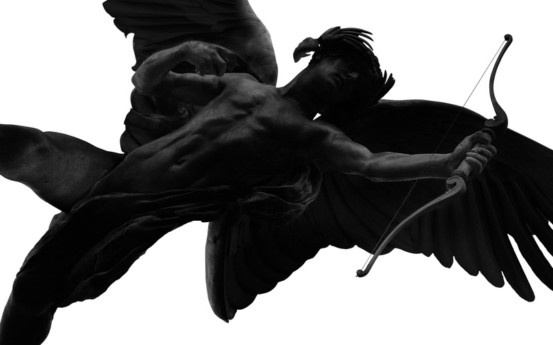 angel, bw, 2K, digital/artwork, hd, statue, wings