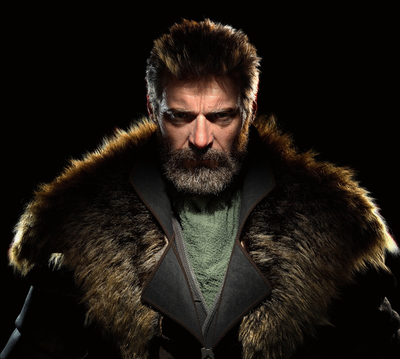 CGI, 3D, white hair, Hugh Jackman, leather jackets, ArtStation, 2K, fur jacket, Denys Tsiperko, leather clothing, digital art, fan art, bounty hunter