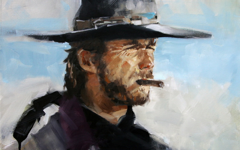 1080P, clint, painting, art, actor, eastwood, western, cigar