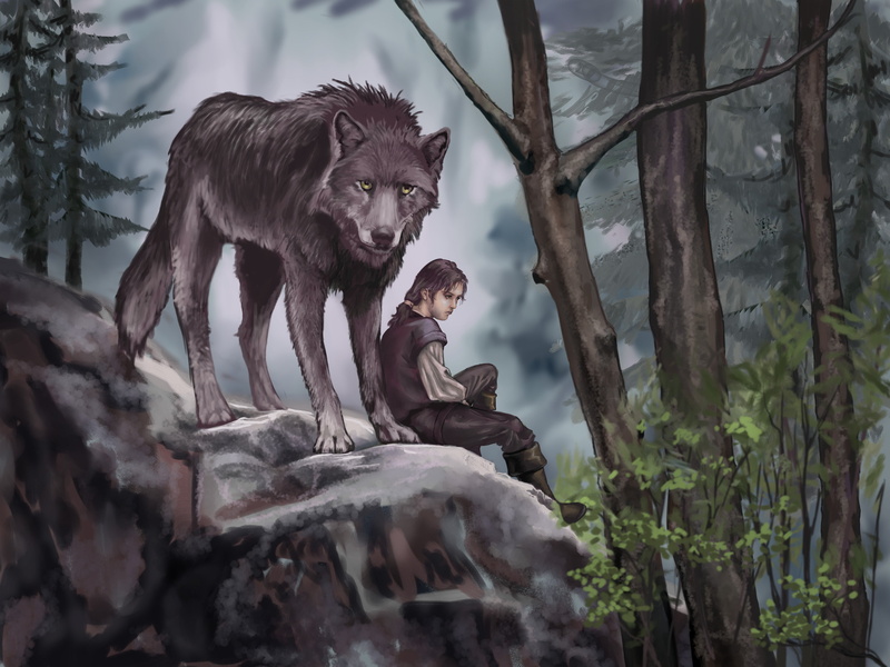 outdoors, day, primate, plant, animals in the wild, child, wolf, real people, Nymeria, Arya Stark, leaves, snow, winter, man, trees, vertebrate, looking away