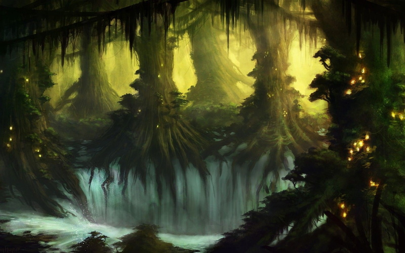 trees, tropical climate, growth, forest, motion, artwork, scenics - nature, fantasy art, tree, plants, 720P, nature, dark, illuminated, tranquil scene