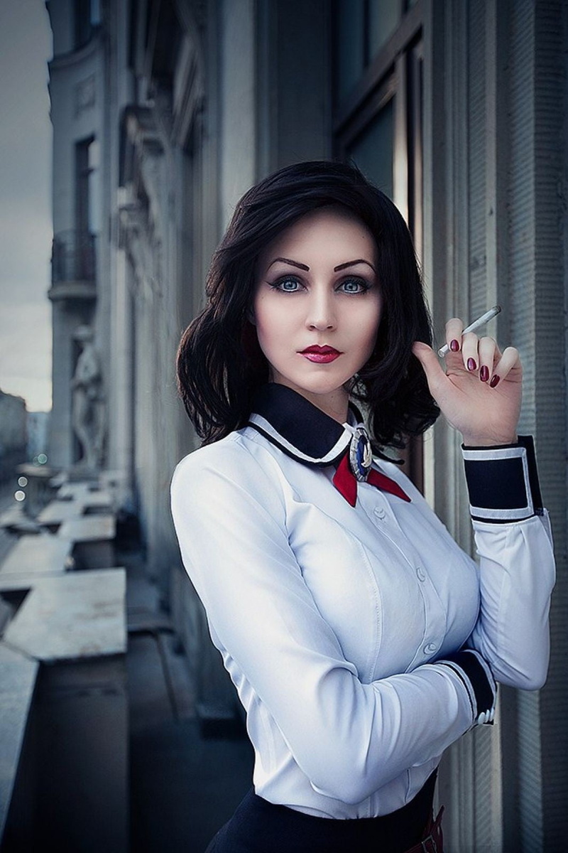 BioShock, young adult, portrait, women, beauty, sleeved, young women, 720P, hair, brown hair, s, Elizabeth (BioShock), one person, black, gothic style