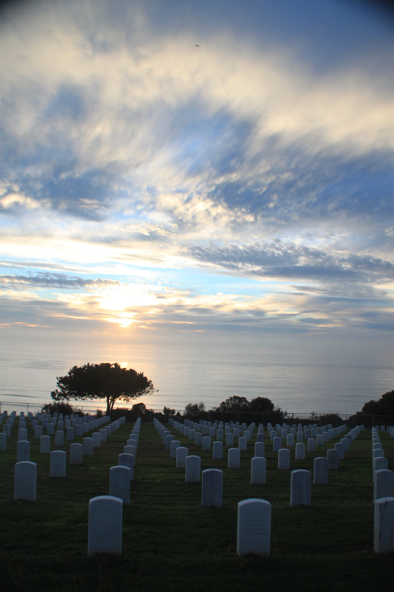 landmark, military, fort rosecrans national cemetery, Point Loma, tombstone, in a row, memorial, outdoors, fort, grave, remembrance, grass, sunset, pacific