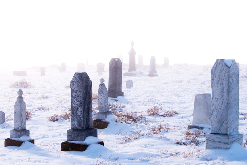 tombstones, outdoors, architecture, winter, solid, snow, copy space, building, graveyard, nature, fantasy, fog, day, scenics - nature, cemetery, tranquility