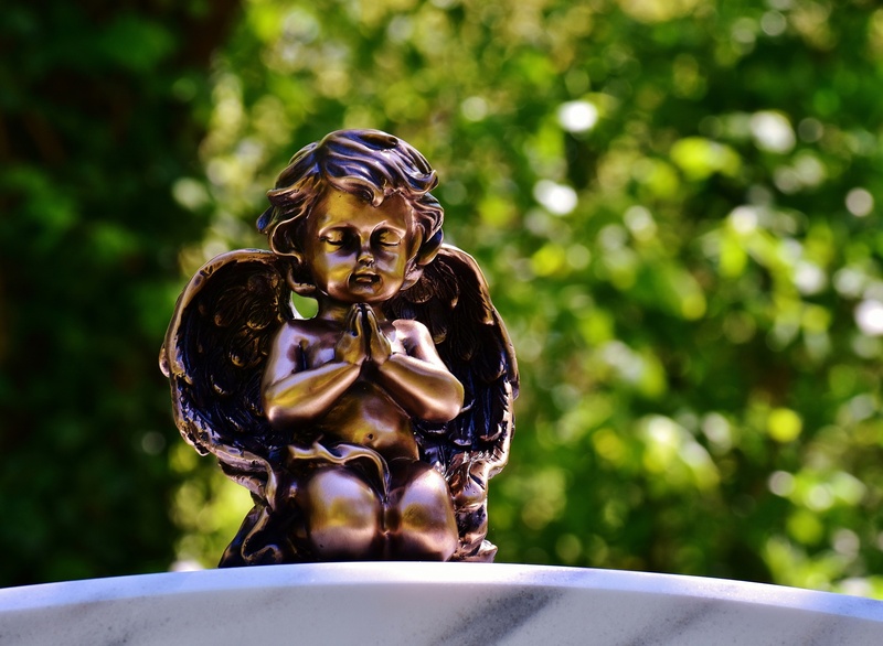 human representation, hope, no people, guardian angel, pray, outdoors, angel figure, symbol, nature, day, creativity, male likeness, plant, sculpture, focus on foreground