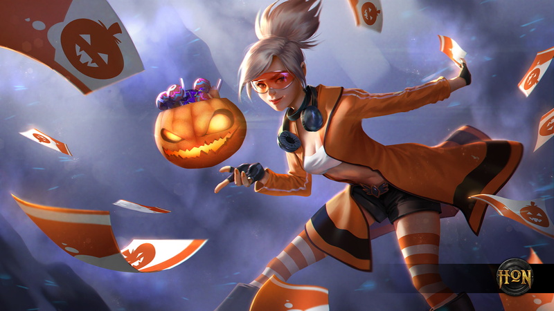 glasses, pumpkin, Tarot, 1080P, Heroes of Newerth, card, Trick-or-Treat, girl, blonde