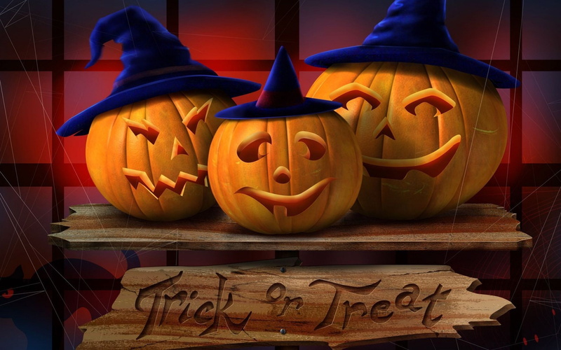 Jack, witch hat, Board, pumpkin, night, web, Trick-or-Treat, 2K, Halloween, three, black cat