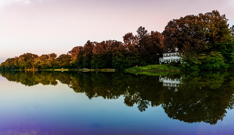 grass, tree, nj, near, pond, water, lake, plant, sky, scenics - nature, tranquility, body, reflection, house, 5K, building, cranbury, green color, shore