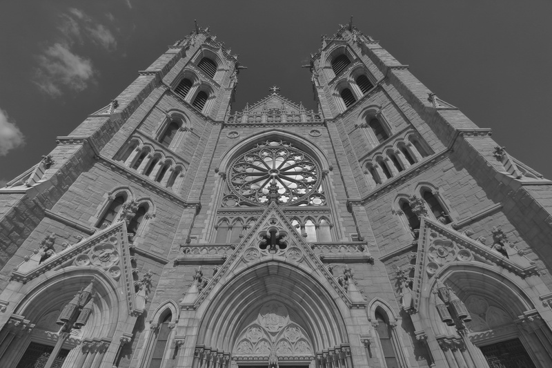 the past, wide angle, sculptures, canon, stainedglass, nj, architecture, building, stained, low angle view, place of worship, up, facade, built structure