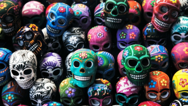 skull, halloween, pumpkin, trick or treat, 1080P, sugar skulls, holiday, colored, sugar skull