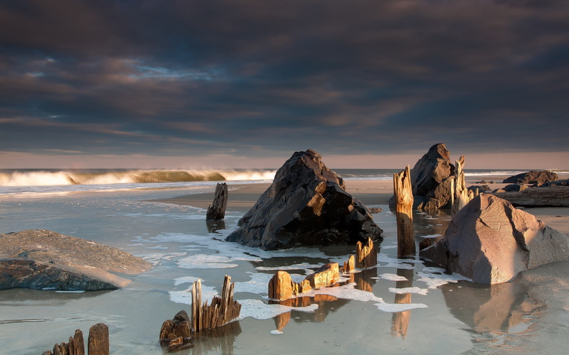 clouds, monmouth, nature, brown, formation, rock, new jersey, beach, monmouth new jersey, rocks, sky, seascape, 2K