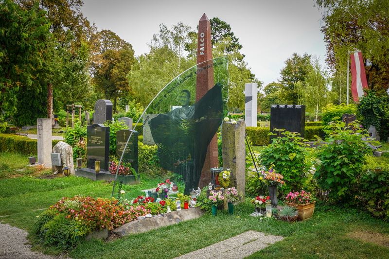 artwork, resting place, tree, plant, tombstone, farewell, day, memory, viennas central cemetery, the grave of falco, flowers, central cemetery, vienna