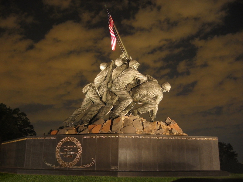 no people, us, military, illuminated, cloud - sky, craft, statue, patriotism, usa, independence, historic, representation, nature, iwo, us marines war memorial