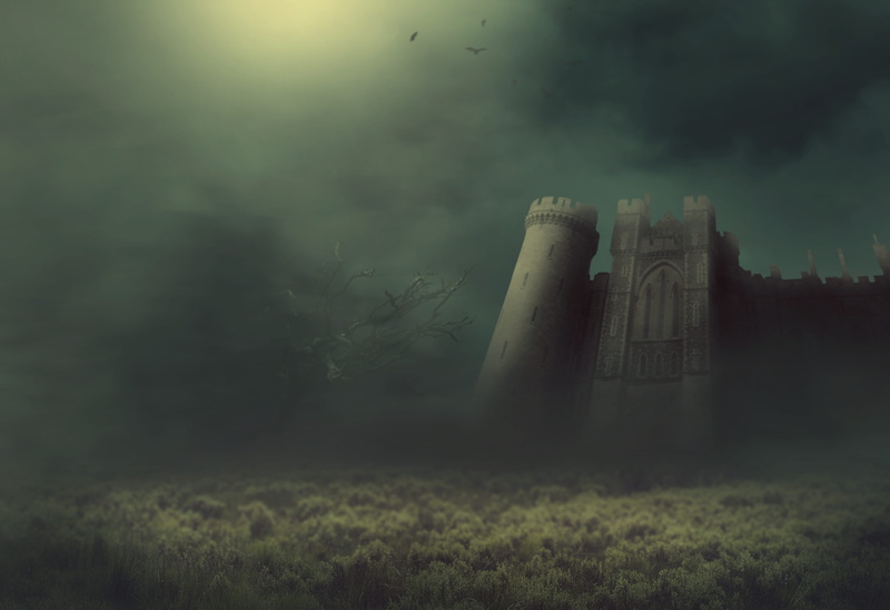 fog, bats, low angle view, cloud - sky, ghostly, building, day, surreal, plant, tree, environment, 5K, knights castle, castle, land, background image