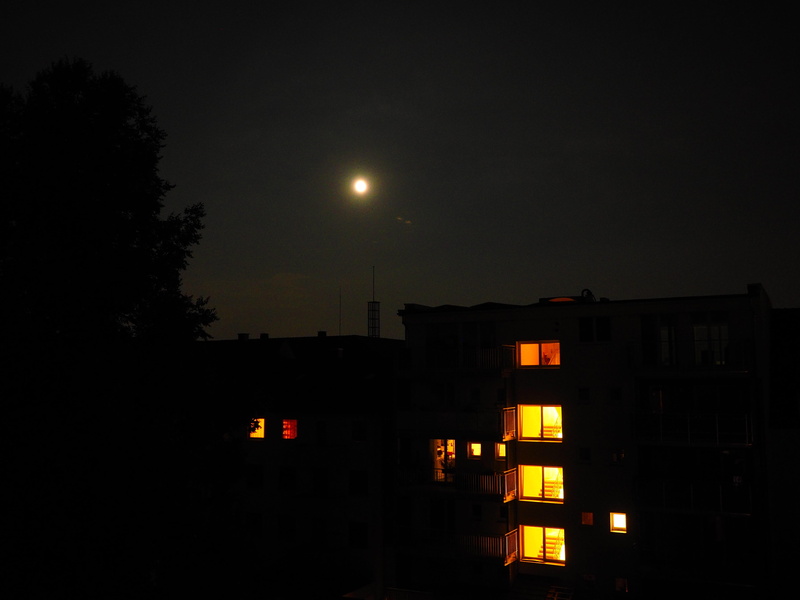 Night, building exterior, window, moonlight, outdoors, weird, architecture, nature, moon, Building, house, sky, silhouette, no people, city, apartment