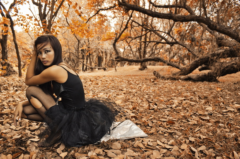 leaves, adult, land, black color, only women, one woman only, teenager, beauty, young adult, woman, 1080P, women, leaf, autumn, makeup, outdoors, stockings