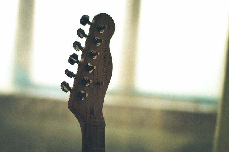 musical instrument, fender, electric guitar, close, communication, day, 5K, indoors, stock, depth of field, blur, close-up, head, guitar