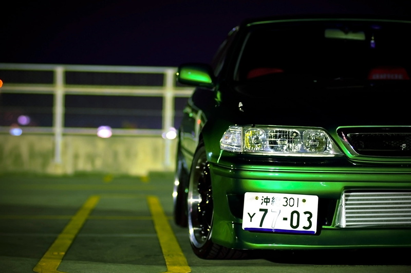 no People, auto, elegance, wheel, motor vehicle, focus on foreground, front View, jzx100, green color, modern, night, communication, retro Styled