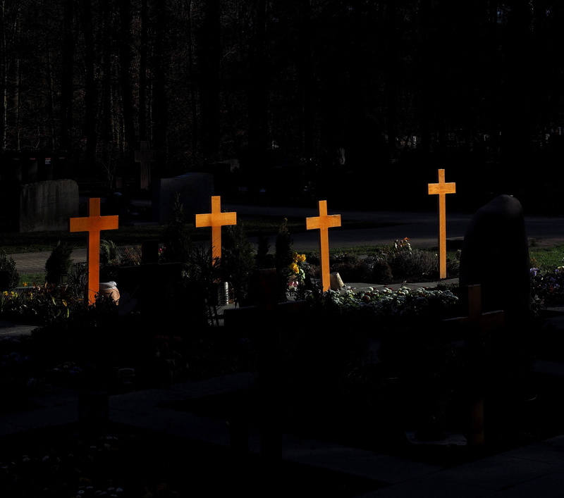 4K, forest cemetery beautiful book, built structure, outdoors, woodland cemetery, no people, stone, altar, architecture, cross, grave, spirituality, dark
