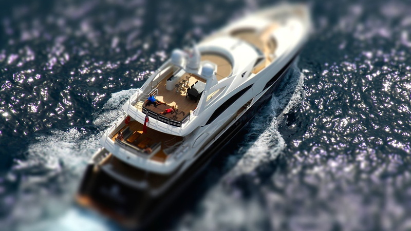 high angle view, 1080P, yacht, still life, ocean, winter, network Connection Plug, sunlight, tilt shift, computer, black, tilt-shift, mode of transportation