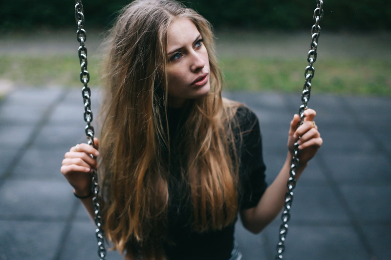 looking away, women, swings, brunette, Camille Rochette, 1080P