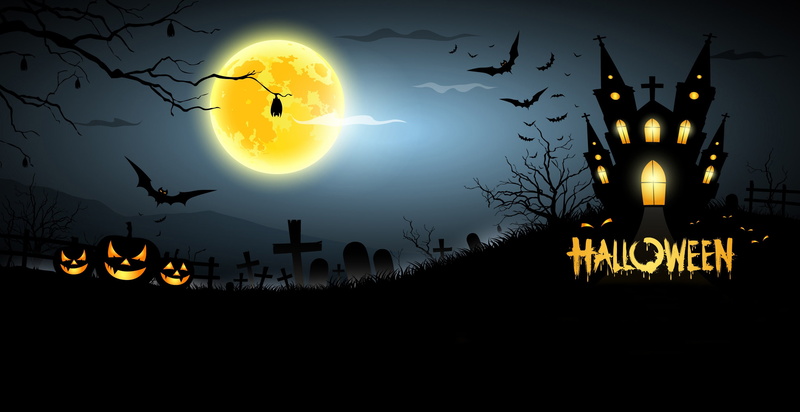 full Moon, flying, shock, Halloween, glowing, tombstone, pumpkin, midnight, castle, house, horror, spooky, celebration, grave, business, sky, pumpkins