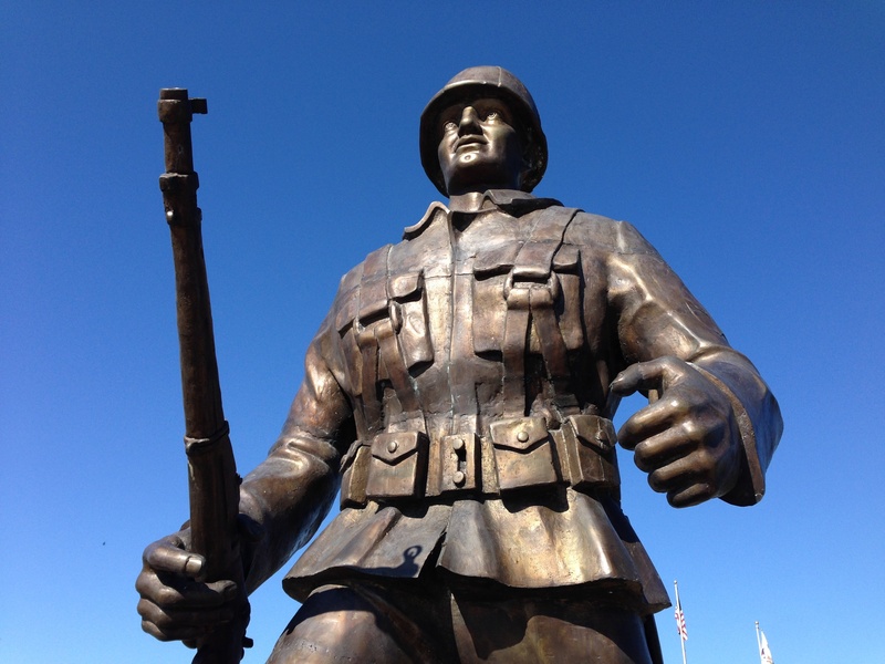 honor, art and craft, no people, normandy, day, history, sky, remembrance, statue, soldier, death, the past, creativity, hero, human representation, low angle view