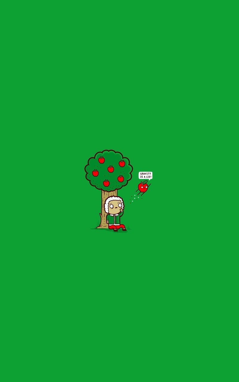 illustration, indoors, no people, communication, green, tree, leafed, smiling, science, 1080P, studio shot, humor, Isaac Newton, arts culture and entertainment