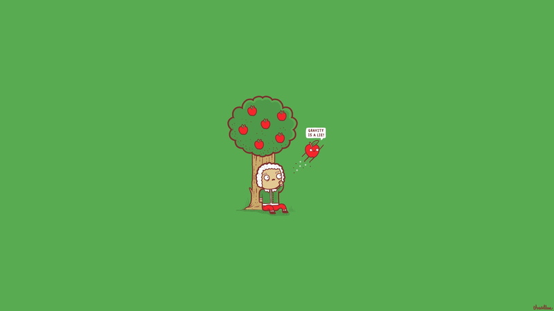 1080P, simple, digital art, science, green, trees, green background, apples, humor, Isaac Newton