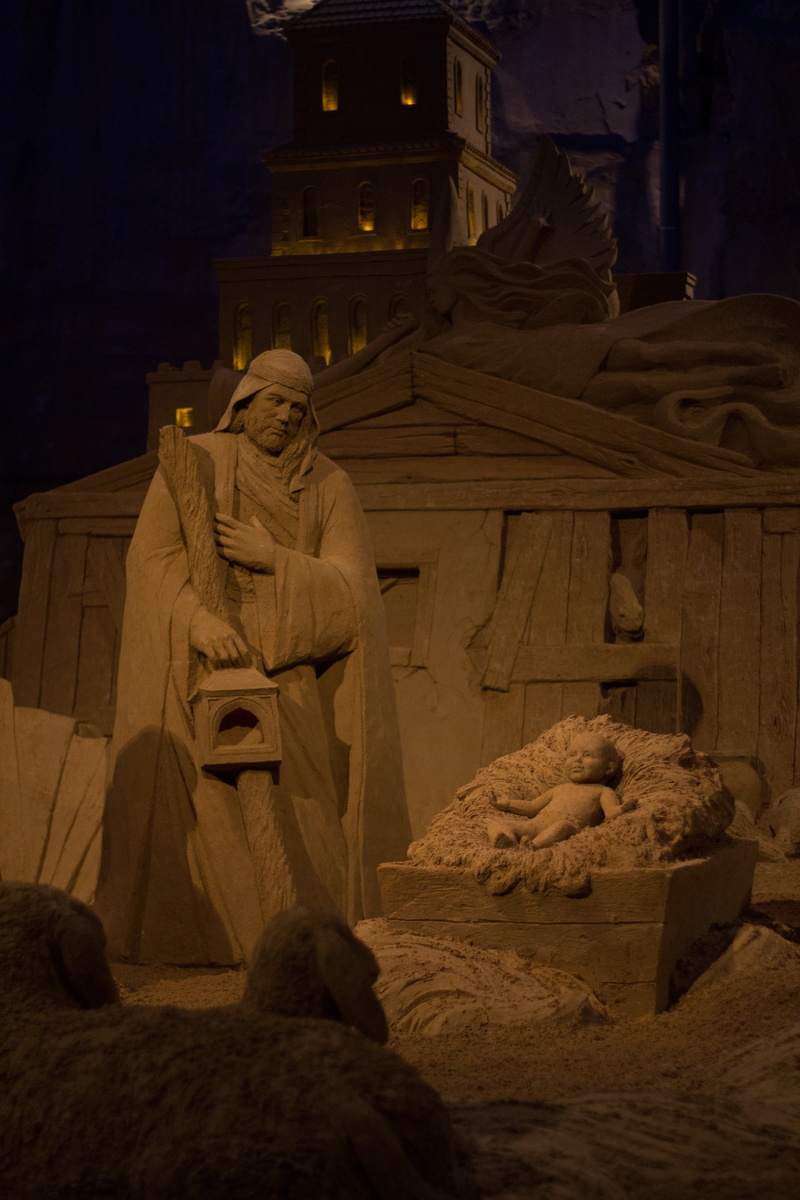 nativity scene, sand sculpture, 5K, nativity, christmas, solid, place of worship, religion, creativity, spirituality, illuminated, night, no people, manger