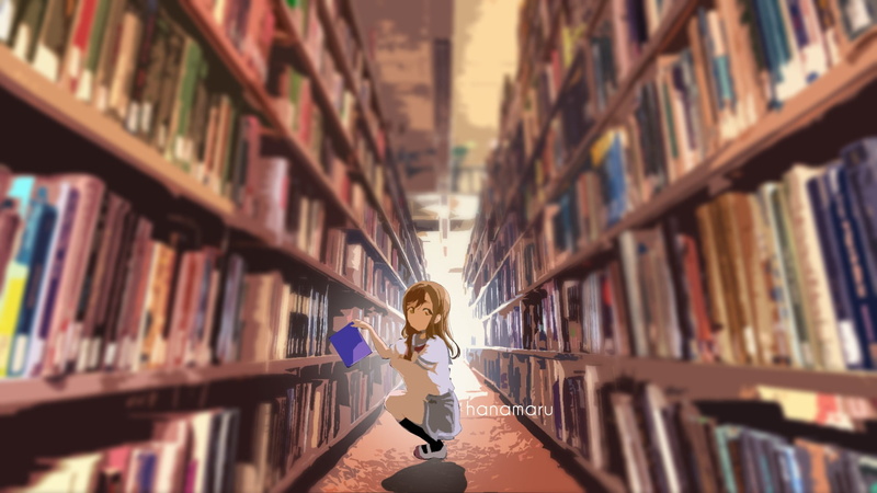 studying, standing, Love Live!, lifestyles, order, publication, in a row, bookshelf, women, blurred, female, character, 1080P, literature, library, one person