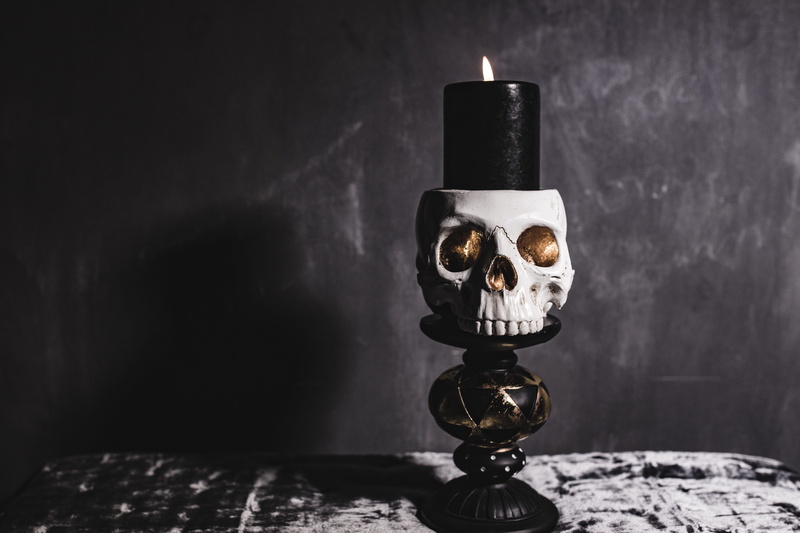 decorations, 4K, technology, black background, wall - building feature, flame, candle, skull, table, fall, fire - natural phenomenon, autumn, spooky, candlestick holder