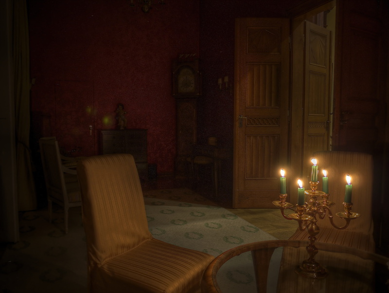 seat, brown, candles, table, wick, lighted, blue, mood, fire - natural phenomenon, lighting equipment, home interior, furniture, wax, spooky, taper, luxury