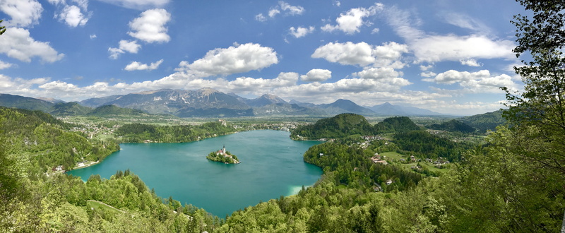 scenics - nature, travel destinations, slovenia, outdoors, cloud - sky, day, nature, sky, water, high angle view, plant, 8K, land, view, sun, tree, environment