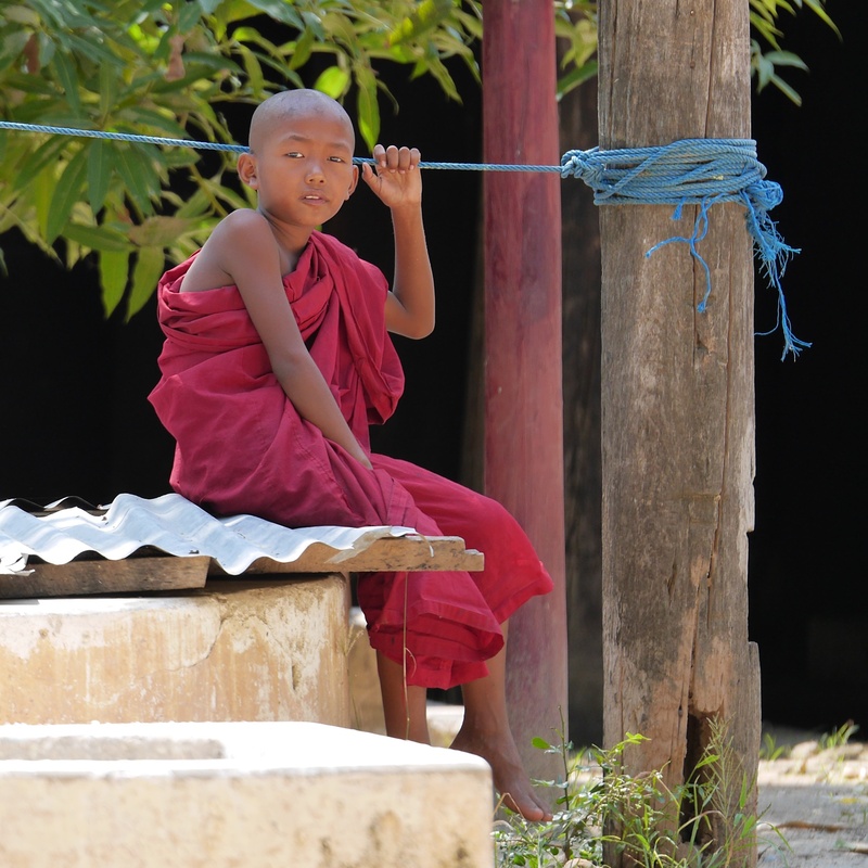 buddhism, leisure activity, males, burma, one person, myanmar, looking away, traditional clothing, innocence, 1080P, monastery, three quarter length, nature