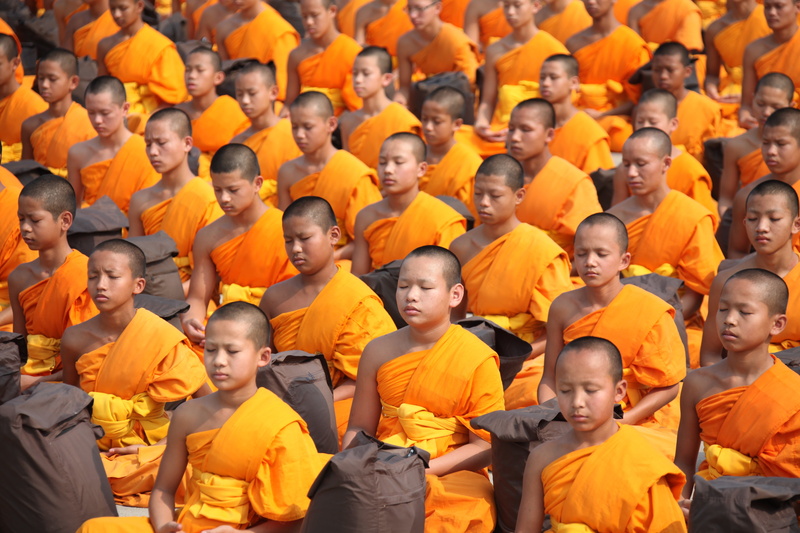happiness, group of people, success, thailand, dhammakaya pagoda, robes, joined, emotion, women, learning, smiling, children, people, phra dhammakaya, large group of people