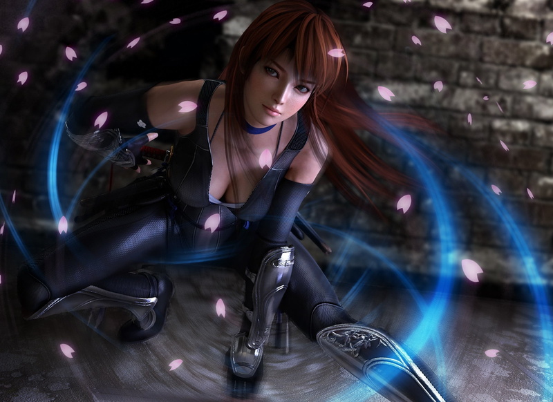 1080P, warrior, pose, sexy, girls, alive, dead, girl, kasumi, fighting, petals, ninja, doa, babe, fantasy, action