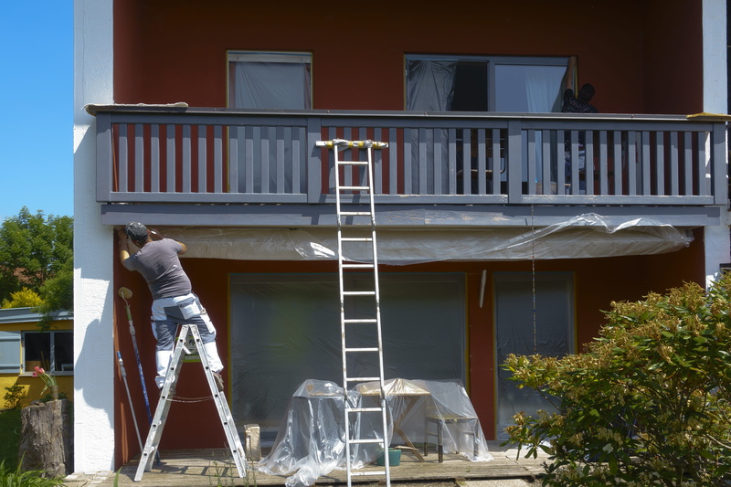 two people, house, day, real people, nature, building exterior, building, home, men, people, window, railing, working, architecture, painter, 5K, sunlight
