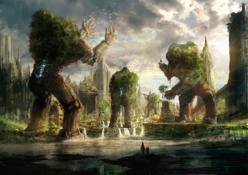 fantasy art, birds, golem, 2K, city, giant