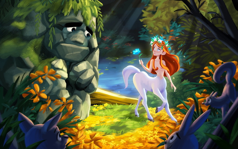 1080P, fantasy, Kentauros, Golem, miacat miacat, meeting, art, childrens