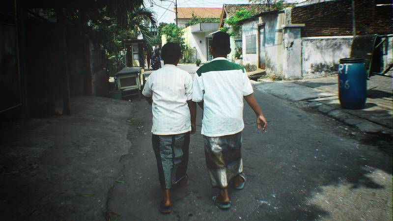 shalat, casual clothing, moslem, surabaya, spiritual, people, friday, full length, men, alley, kampung, two people, adult, togetherness, 4K, walk, path